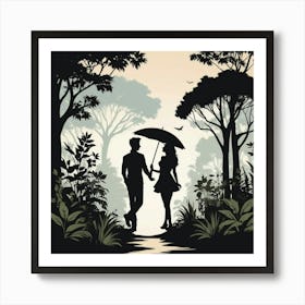 Couple Walking In The Forest Art Print