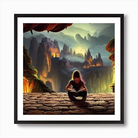 Girl Reading In A Castle Art Print