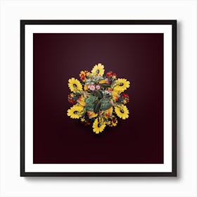 Vintage Tall Calotropis Floral Wreath on Wine Red n.1675 Art Print