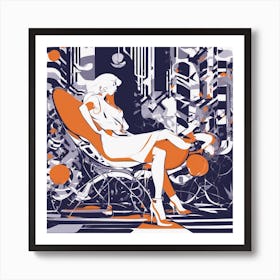 Drew Illustration Of Woman On Chair In Bright Colors, Vector Ilustracije, In The Style Of Dark Navy (2) Art Print