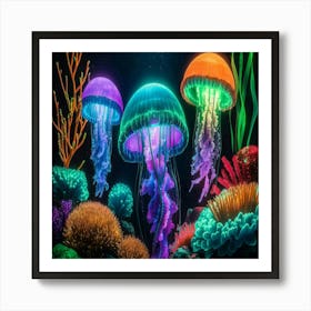 Colorful Jellyfish Underwater Art Print