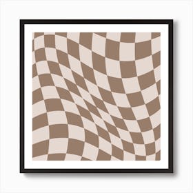 Warped Checker Beige Square Art Print