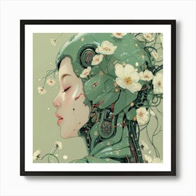 Robot Girl flowers Art Print