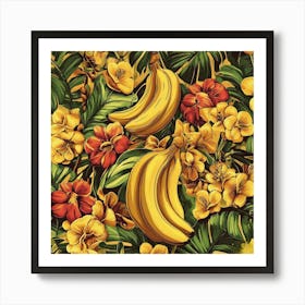 Bananas And Flowers Art Art Print