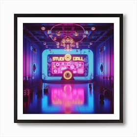 Studio - A Room With Neon Lights Art Print