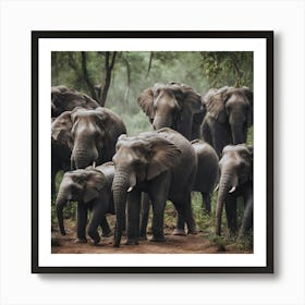 Elephants In The Forest 2 Art Print