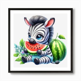 Zebra With Watermelon Art Print