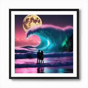 Couple On The Beach At Night Art Print