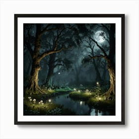 Forest At Night 10 Art Print