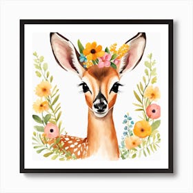 Floral Baby Antelope Nursery Illustration (14) Art Print