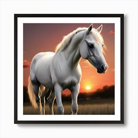 White Horse At Sunset Art Print