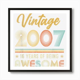 Vintage Made In 2007 16 Year Old Gifts 16th Birthday Retro Art Print