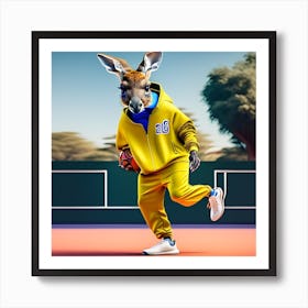 Kangaroo In A Tennis Court Art Print