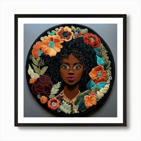 Afrocentric Embroidery Patch Of Face Of A Stunning Art Print