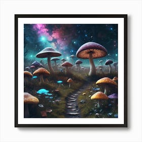 Mushrooms under the cosmos Art Print