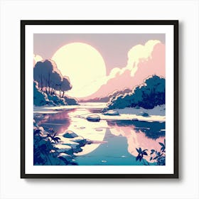 Forest River Sun Art Painting Art Print