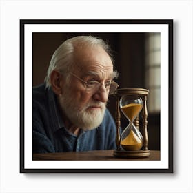 Old Man Looking At Hourglass Art Print