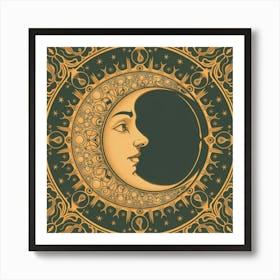 Moon And Face Vector Art Print