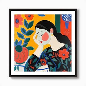 Sleepy Woman With Floral Dress, The Matisse Inspired Art Collection Art Print