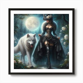 Wolf And Woman Art Print