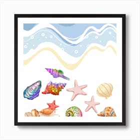 Sea Shells Background Vector Art Print