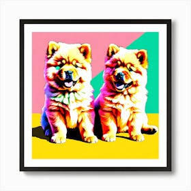 'Chow Chow Pups', This Contemporary art brings POP Art and Flat Vector Art Together, Colorful Art, Animal Art, Home Decor, Kids Room Decor, Puppy Bank - 63rd Art Print