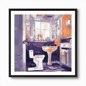 Drew Illustration Of Toilet On Chair In Bright Colors, Vector Ilustracije, In The Style Of Dark Navy (2) Art Print