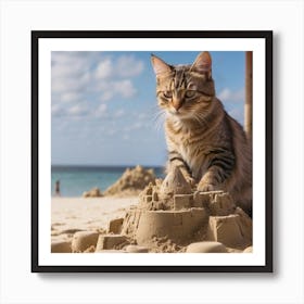 Cat Playing In The Sand 1 Art Print