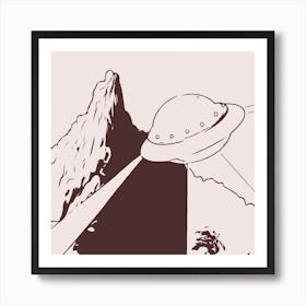 Ufo Flying Mountains Fantasy Nature Aliens Landscape Mysterious Space Galaxy Universe Art Print
