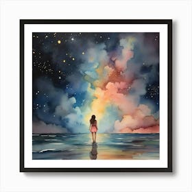 Girl In The Night Sky Art Print