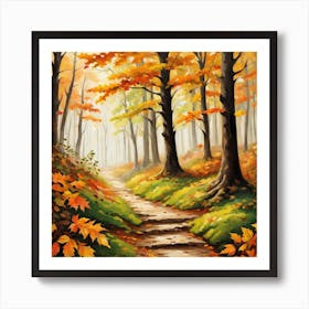 Forest In Autumn In Minimalist Style Square Composition 321 Art Print