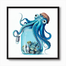 Octopus In A Jar,An octopus in a jar with a hat on it Art Print