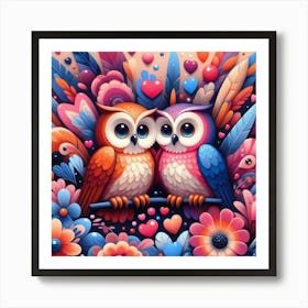 Pair of owls with love 2 Art Print