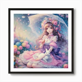 Girl with umbrella Art Print