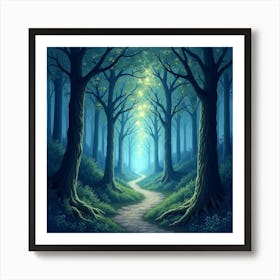 Enchanted Forest With Glowing Trees, Watercolor Style 1 Art Print