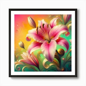 Pink Lily Painting Art Print