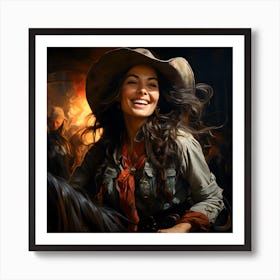 Cowgirl In Cowboy Hat Art Print