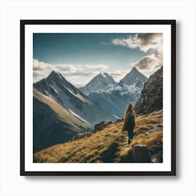 Woman Hiking In The Mountains Art Print