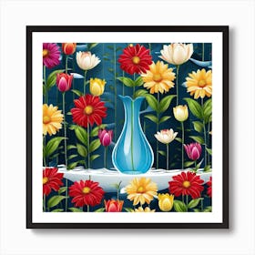 Blue Vase With Flowers 2 Art Print