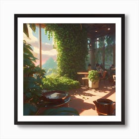 Cafe With Plants Art Print