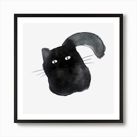 Black Cat Watercolor Painting Art Print