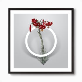 Vintage Lily Minimalist Flower Geometric Circle on Soft Gray n.0281 Art Print