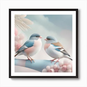 Firefly A Modern Illustration Of 2 Beautiful Sparrows Together In Neutral Colors Of Taupe, Gray, Tan (86) Art Print