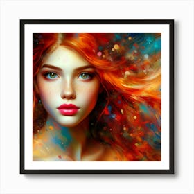 Colorful Girl With Red Hair Art Print