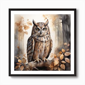 Leonardo Diffusion Xl Watercolor A Gray Brown Owl Fairytale Wo 0 (2) Art Print