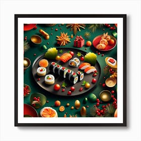 Christmas Sushi Plate on the table Art Print