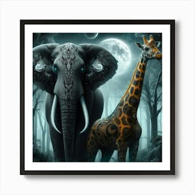 Giraffe And Elephant Art Print