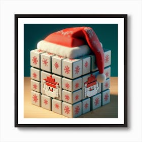 Cube With Santa Hat Art Print