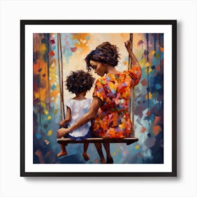 Mother And Child On Swing 4 Art Print