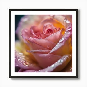 A Close Up Of A Delicate Rose On A Vibrant Flower Petal, Showcasing Its Reflective Surface And Intri (1) Art Print